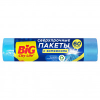Пакеты для мусора сверхпрочные с затяжками 60л*10шт cиние